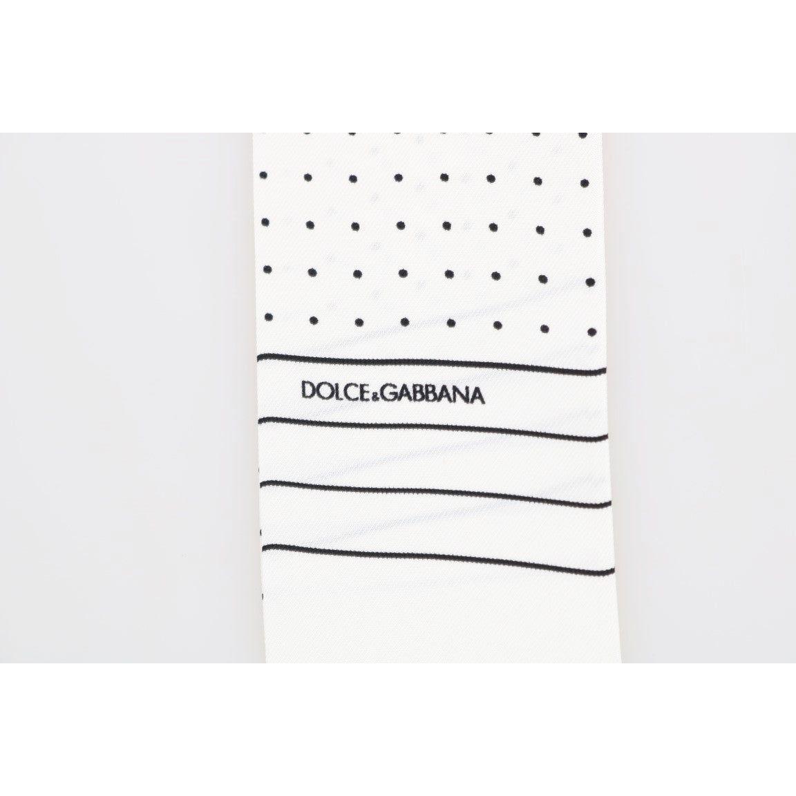 Dolce & Gabbana White Polka Dotted Silk Skinny Scarf MS1907