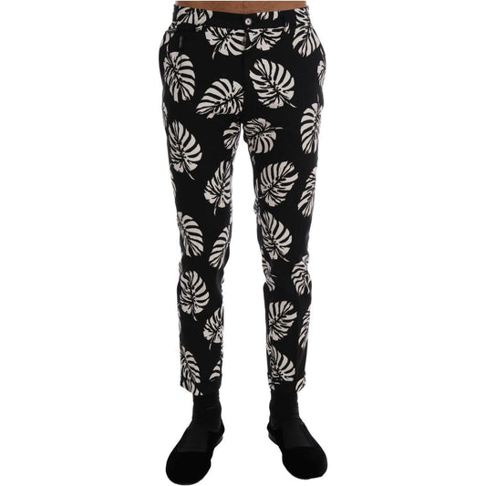 Dolce & Gabbana White Black Leaf Cotton Stretch Slim Pants PAN60812-6