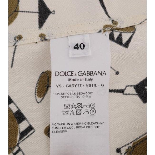 Dolce & Gabbana White Silk JAZZ Motive Print Shirt TSH1815-38