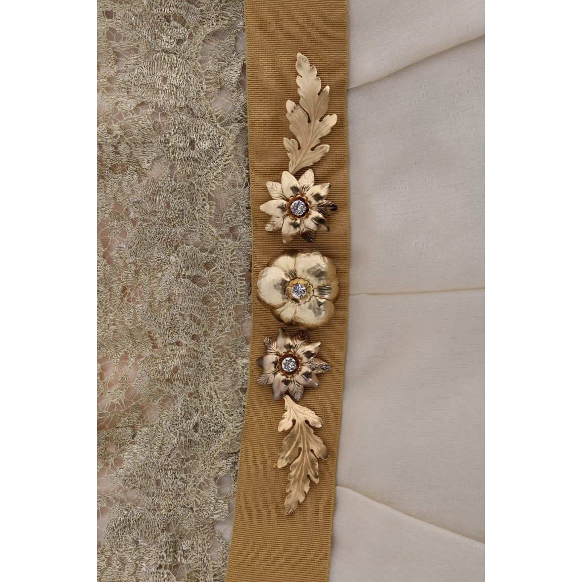 Dolce & Gabbana Gold Silk Crystal Embellished Dress DR1364-1