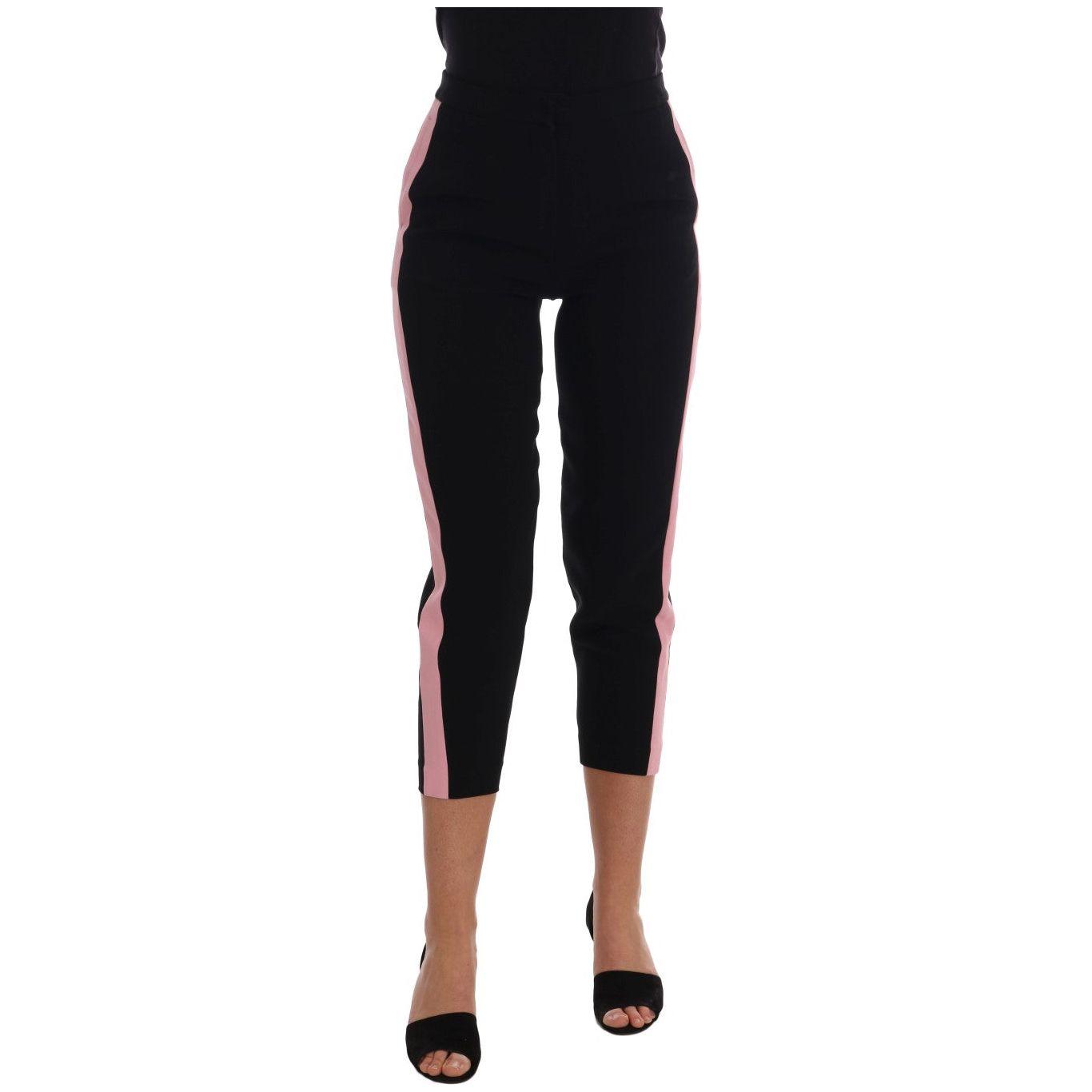 Dolce & Gabbana Black Stretch Pink Stripes Capri Pants