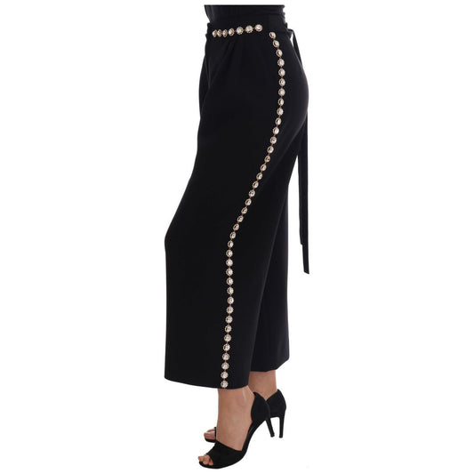 Dolce & Gabbana Black Wool Stretch Crystal Pants PAN60786-1