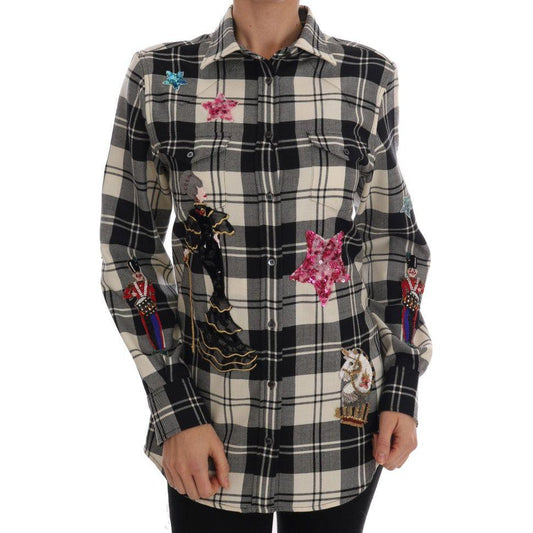 Dolce & Gabbana Black White Fairy Tale Crystal Shirt TSH1738-1