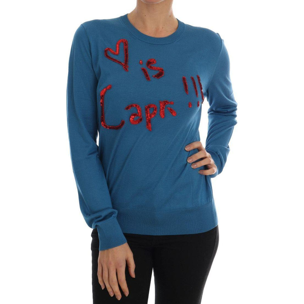 Dolce & Gabbana Blue Silk Love is Pullover Sweater TSH1749-1