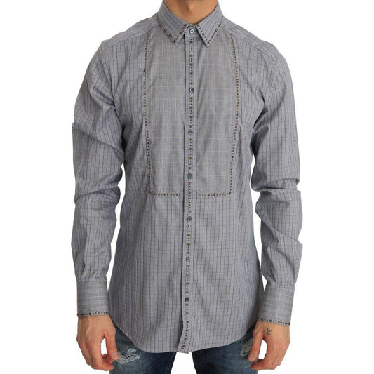 Dolce & Gabbana Gray Check GOLD Cotton Slim Fit Shirt TSH1988-1