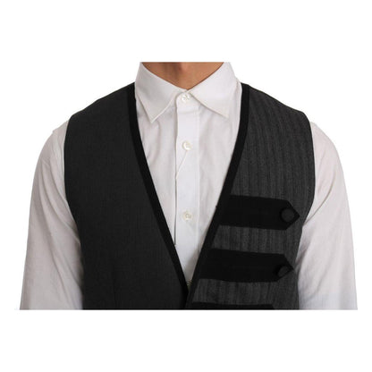 Dolce & Gabbana Gray Wool Patterned Slim Vest