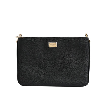 Dolce & Gabbana Black Grain Leather Logo Plaque Clutch Bag