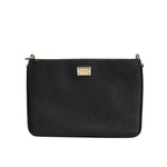 Dolce & Gabbana Black Grain Leather Logo Plaque Clutch Bag