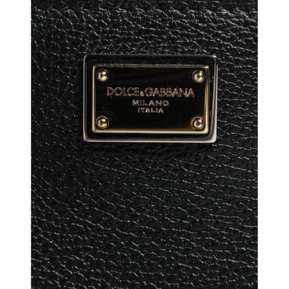Dolce & Gabbana Black Grain Leather Logo Plaque Clutch Bag
