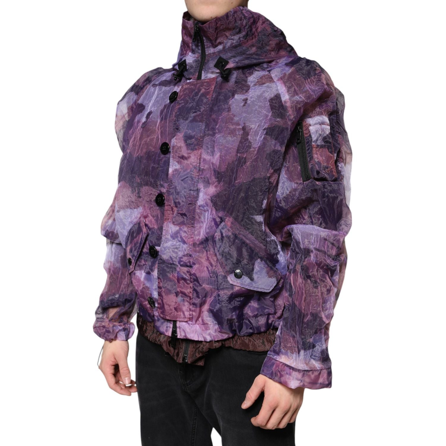 Dolce & Gabbana Purple Camouflage Hooded Men Blouson Jacket