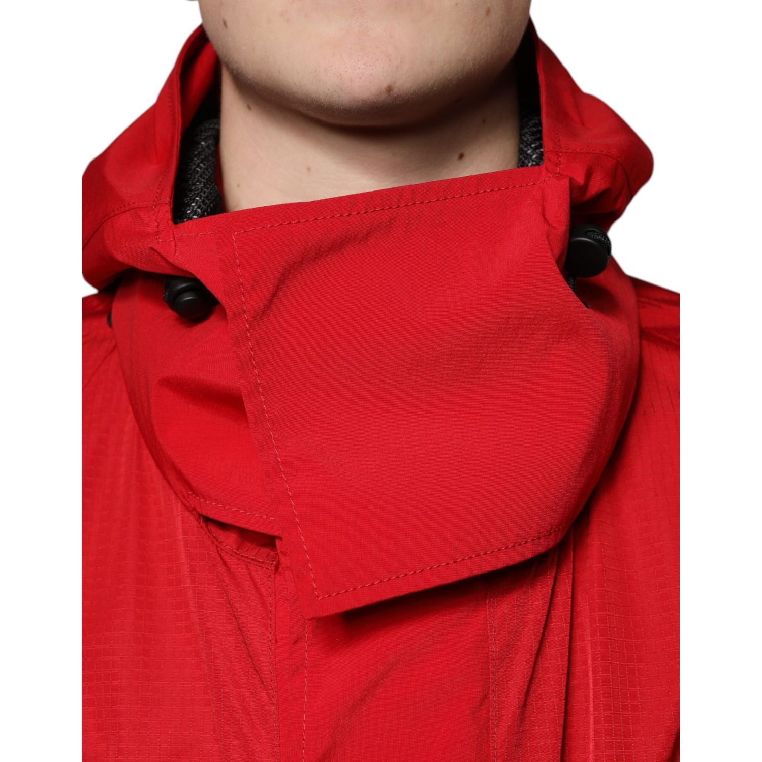 Dolce & Gabbana Red Nylon Hooded Men Full Zip Parka Jacket