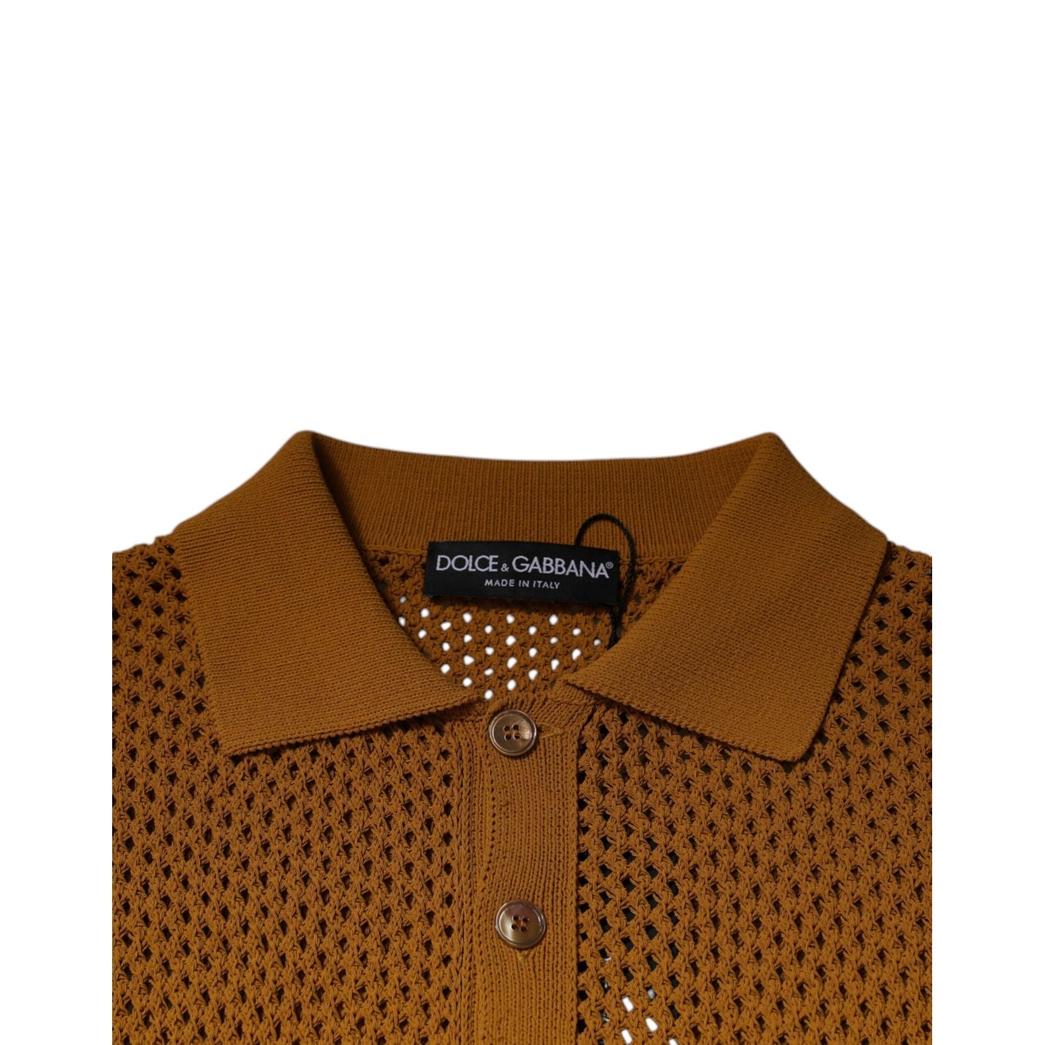Dolce & Gabbana Brown Perforated Collared Short Sleeves T-shirt