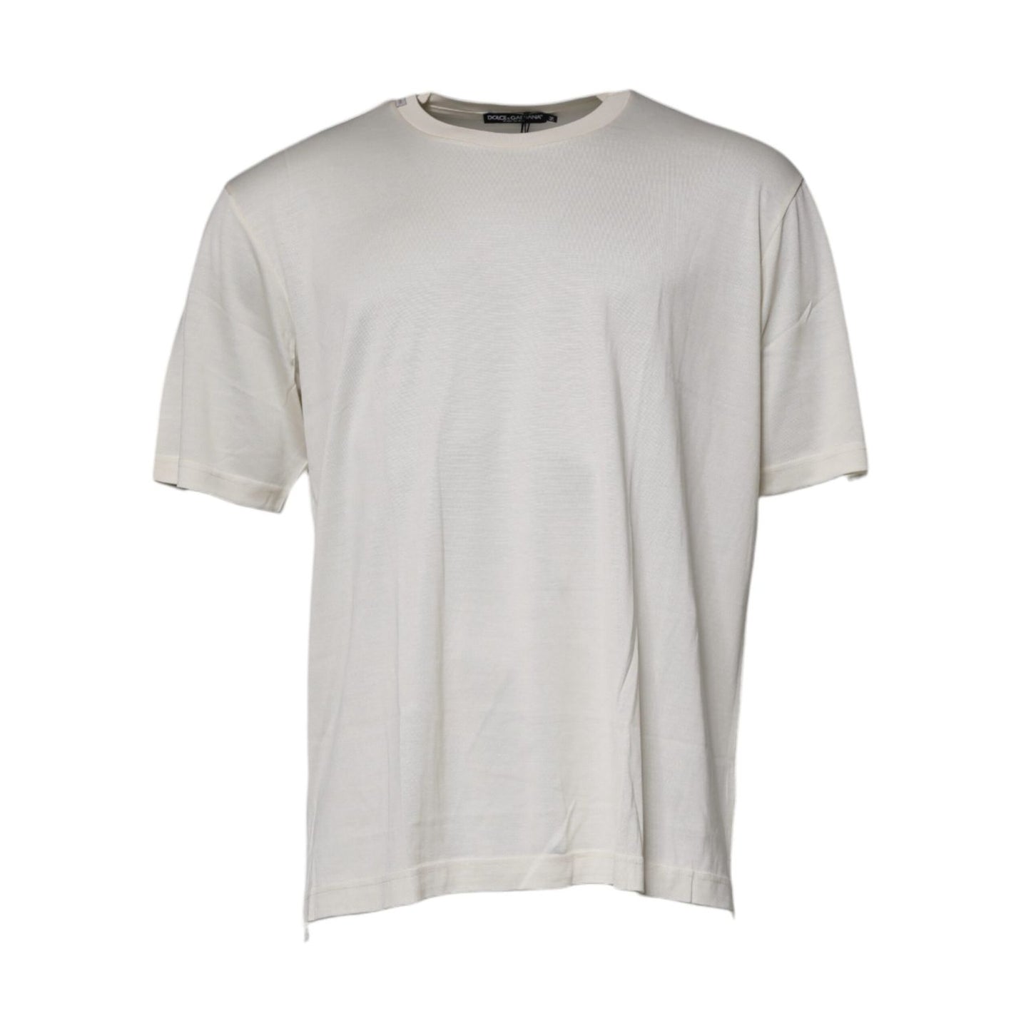 Dolce & Gabbana Off White Silk CrewNeck Short Sleeve T-shirt