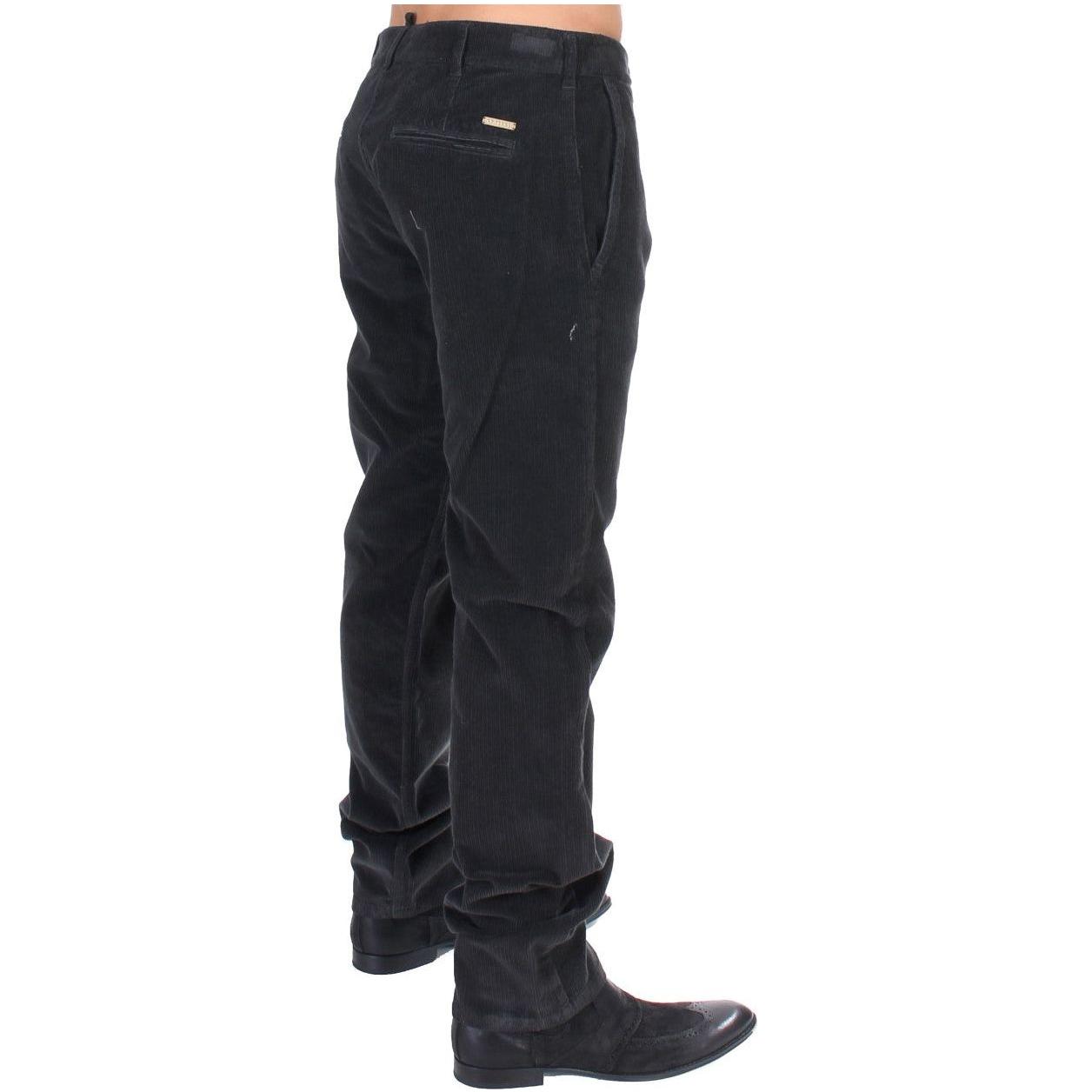 GF Ferre Black Corduroy Cotton Straight Fit Pants SIG11087-1