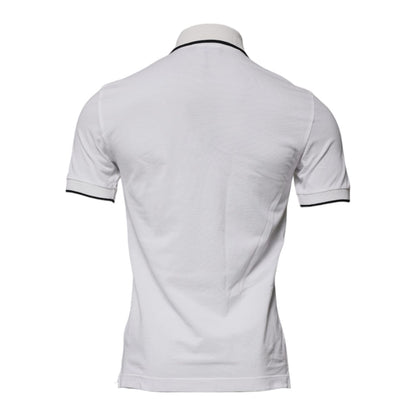 Dolce & Gabbana Off White Crown Cotton Collared Polo T-shirt