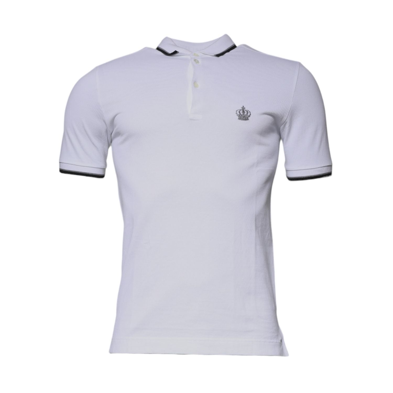 Dolce & Gabbana White Cotton Crown Collared Polo T-shirt