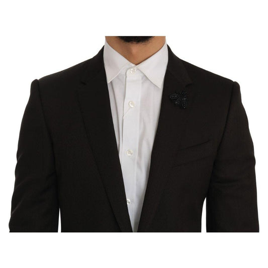 Dolce & Gabbana Brown Wool Crystal Bee Slim Fit MARTINI JKT1233-1