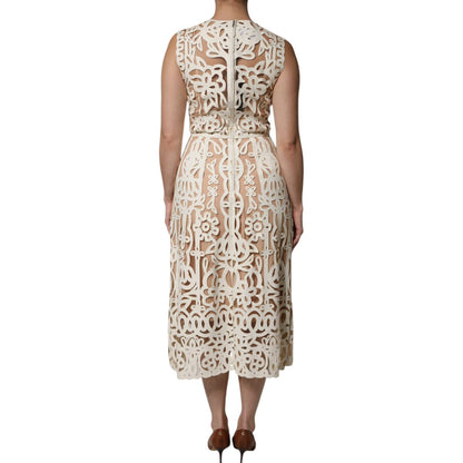 Dolce & Gabbana White Cut Out Leather Sleeveless Midi Dress