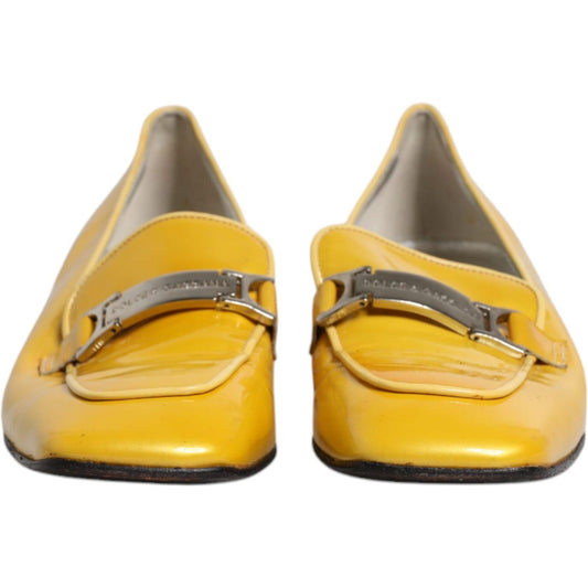 Dolce & Gabbana Yellow Leather Logo Plaque Slip On Mocassin Shoes