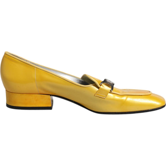 Dolce & Gabbana Yellow Leather Logo Plaque Slip On Mocassin Shoes