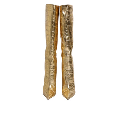 Dolce & Gabbana Gold Leather Stiletto Heels High Boots Shoes