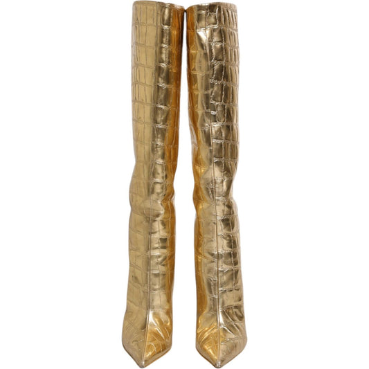 Dolce & Gabbana Gold Leather Stiletto Heels High Boots Shoes