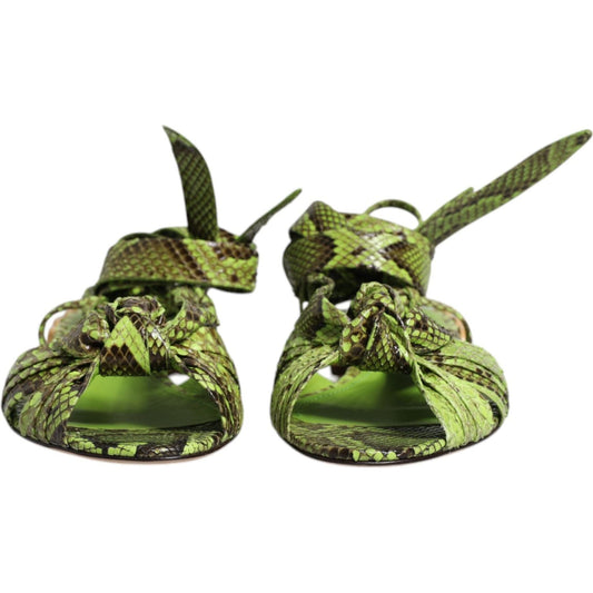 Dolce & Gabbana Green Animal Print Ankle Wrap Sandals Shoes