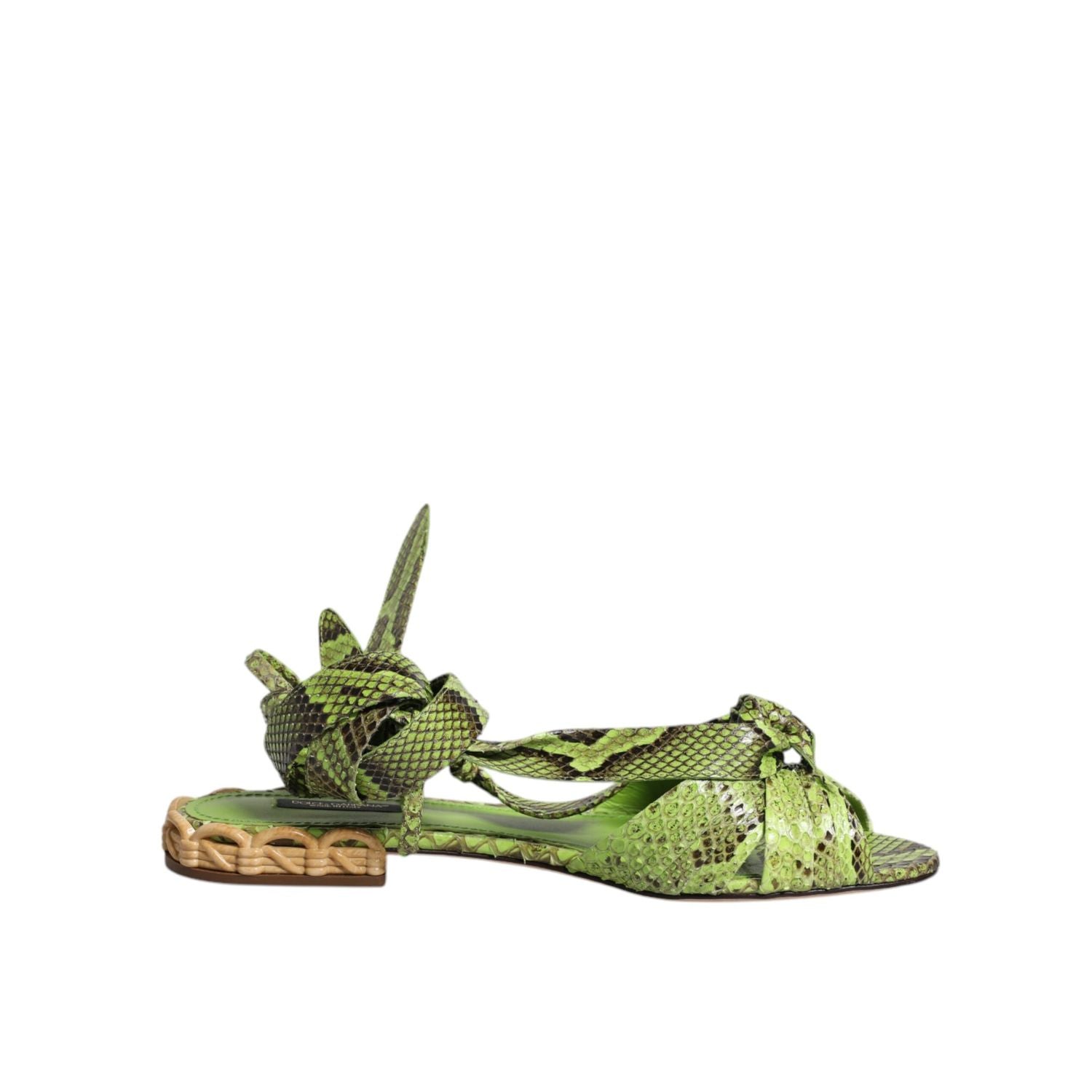 Dolce & Gabbana Green Animal Print Ankle Wrap Sandals Shoes
