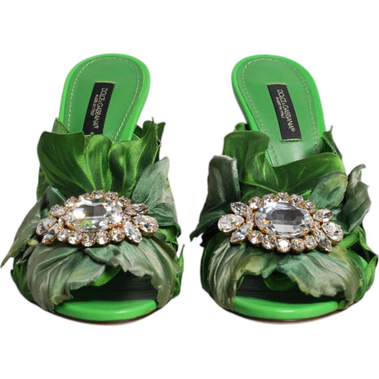 Dolce & Gabbana Green Crystal Slides KEIRA Sandal Shoes