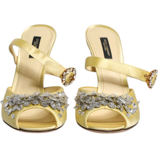 Dolce & Gabbana Yellow Crystal Slides KEIRA Sandals Shoes