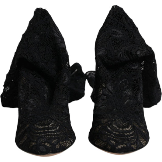 Dolce & Gabbana Black Stretch Socks Taormina Lace Boots Shoes