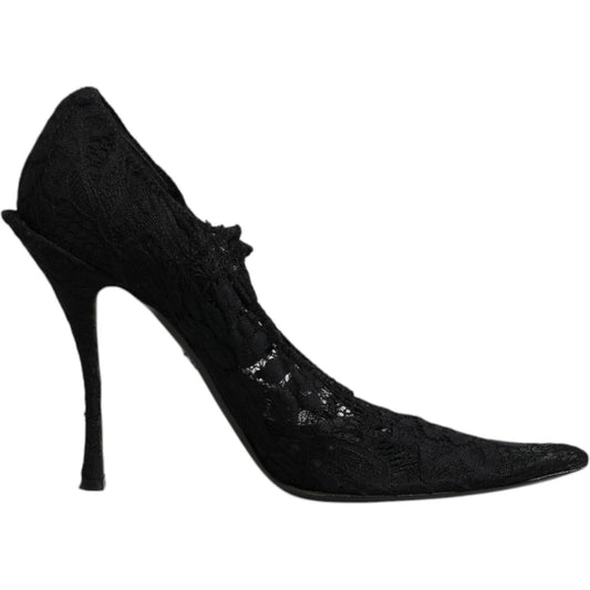Dolce & Gabbana Black Lace Crystals Mary Jane Pumps Shoes