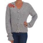 Dolce & Gabbana Silver Cardigan Floral Applique Sweater TSH1901-2