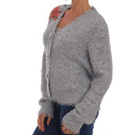 Dolce & Gabbana Silver Cardigan Floral Applique Sweater TSH1901-2