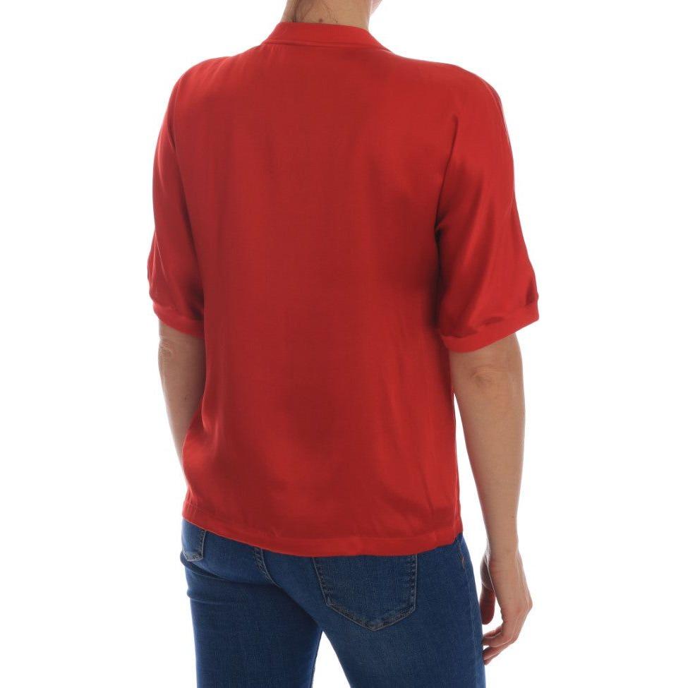 Dolce & Gabbana Red Silk Oranges Floral Crystal Blouse