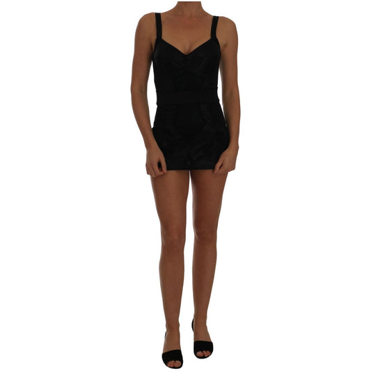 Dolce & Gabbana Romper Bodysuit Black Floral Stretch Dress TSH2401-44