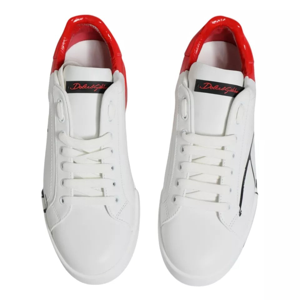 Dolce & Gabbana White Red Portofino Low Top Sneakers Shoes MV7464#4- 42.5