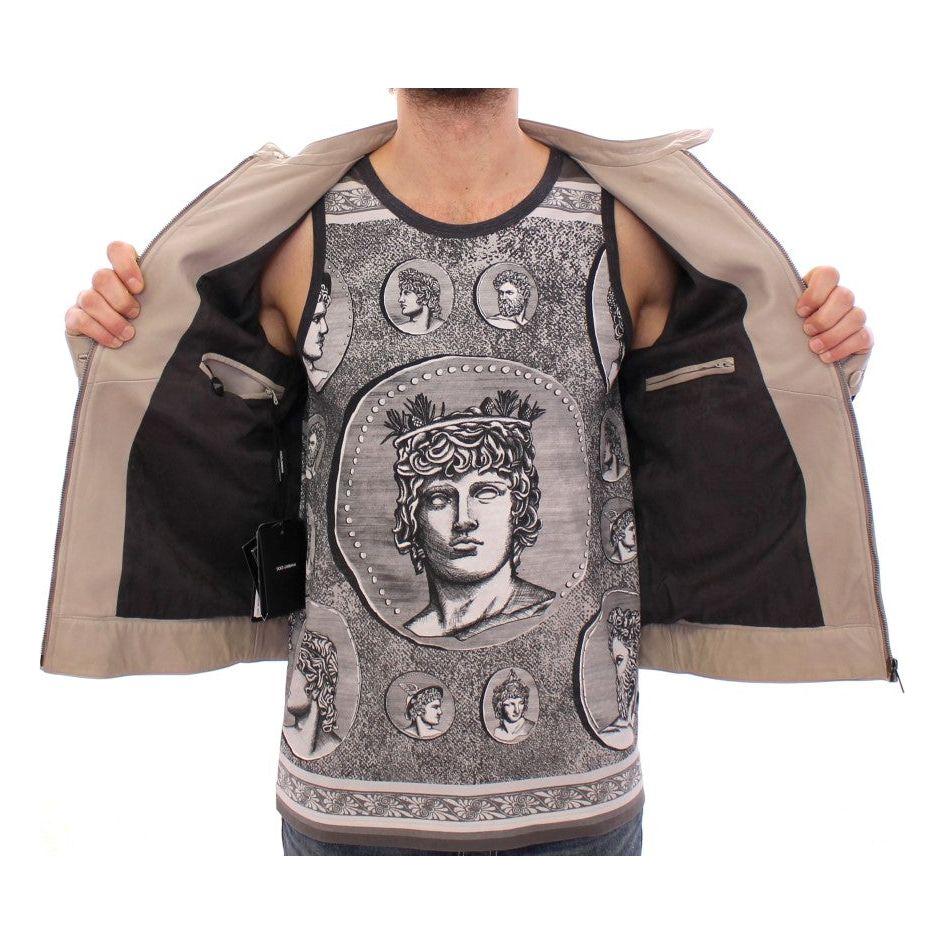 Dolce & Gabbana Beige Leather Jacket Biker Coat GSD12709-1