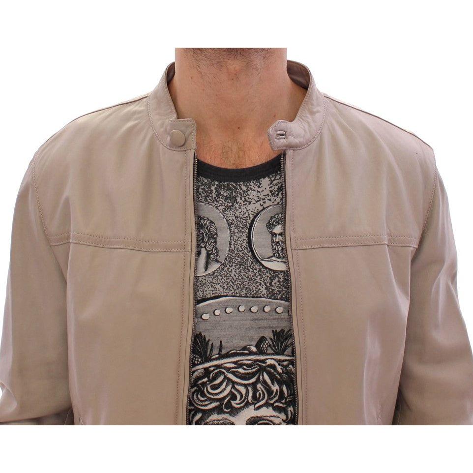 Dolce & Gabbana Beige Leather Jacket Biker Coat GSD12709-1