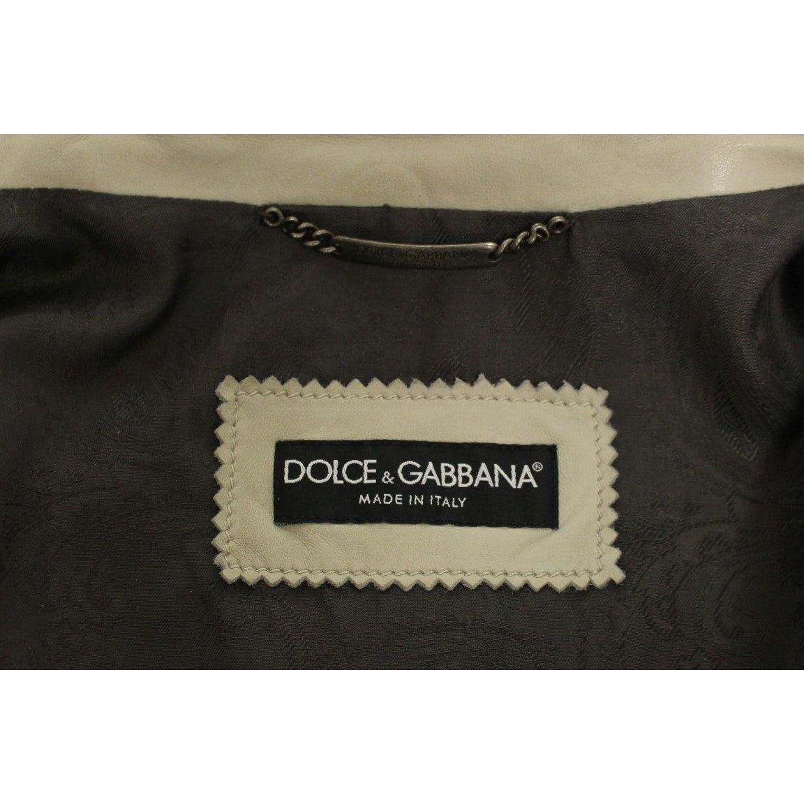 Dolce & Gabbana Beige Leather Jacket Biker Coat GSD12709-1