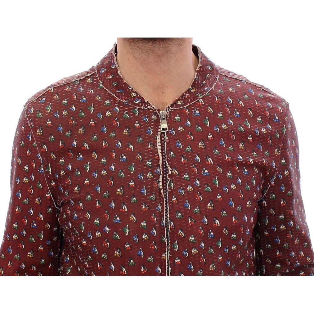 Dolce & Gabbana Bordeaux Leather Boxer Print Jacket Coat Coats & Jackets
