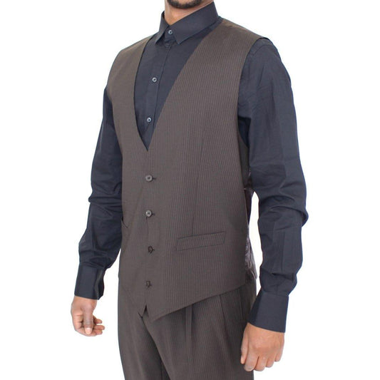 Dolce & Gabbana Brown Striped Stretch Dress Vest VES10013-1