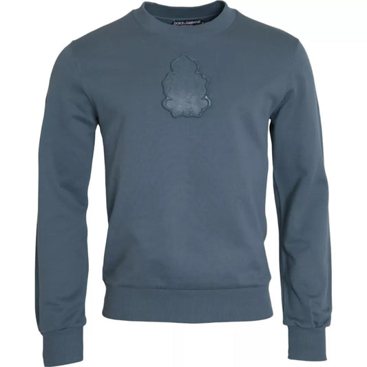 Dolce & Gabbana Blue Cotton Logo Patch Crew Neck Men Pullover Sweater TSH86295-44