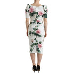 Dolce & Gabbana White Roses Print Stretch Silk Pleated Dress DR28962-36