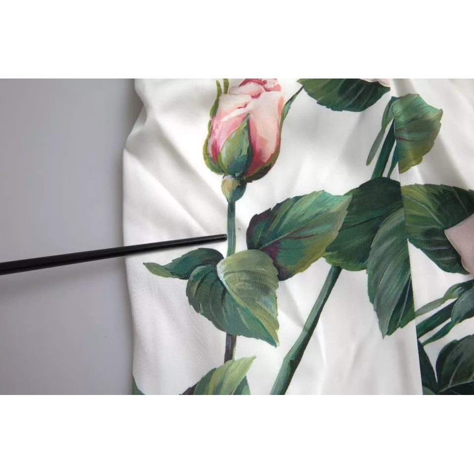 Dolce & Gabbana White Roses Print Stretch Silk Pleated Dress DR28962-36