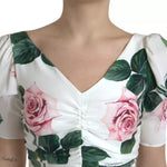 Dolce & Gabbana White Roses Print Stretch Silk Pleated Dress DR281035-40