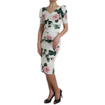 Dolce & Gabbana White Roses Print Stretch Silk Pleated Dress DR281035-40