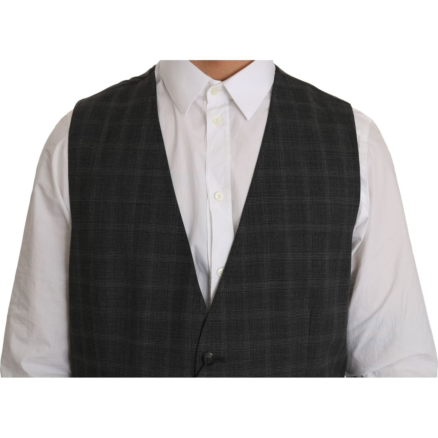 Dolce & Gabbana Gray Wool STAFF Checkered Stretch Vest TSH2424-1