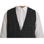 Dolce & Gabbana Gray Wool STAFF Checkered Stretch Vest TSH2424-1