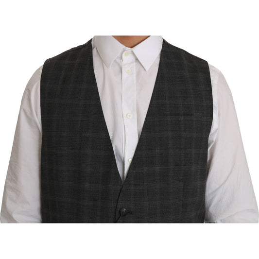 Dolce & Gabbana Gray Wool STAFF Checkered Stretch Vest TSH2424-1